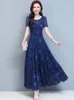 Vintage bleu vêtements pour femmes 2023 robe Maxi en mousseline de soie fête florale élégant Boho été mode coréenne longues robes de soirée chic 240109