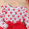 Robes de soirée pour filles de 1 à 5 ans, en maille, Patchwork, imprimé cœur d'amour, en Tulle rouge, vêtements de princesse pour enfants
