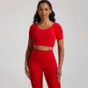 Camiseta de verão Lu Align Mulher Fitness Outfit Macio Sólido Manga Curta Camiseta Cropped Top Secagem Rápida Solta Respirável Esporte Ginásio Blusas Finas Cobertura de Ginásio Lemon Lady G