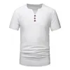 T-shirt da uomo #4114 Camicia a maniche corte in lino di cotone estivo Bottoni con scollo a V Maglietta vintage Slim Tinta unita Retro Mens Streetwear