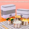 Fiambrera eléctrica con calefacción, juego de contenedores aislados, doble capa, aislamiento de alimentos de acero inoxidable Bento 240109