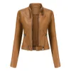 2023 new leather women short small coat Spring and autumn stand collar women leather jacket thin