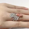 Anéis de cluster Dramático 4ct Pear Cut Red Diamond Garnet Anel AU585 14K Ouro Branco Jóias de Aniversário de Noiva para ela 188R