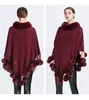 Poncho écharpe boule de fourrure décoration châle Faux col femmes Cape frangée asymétrique couverture diamant 240108