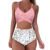 Donne avvolgono paillettes per bikini Stampa Push Up Bareding Fashion Swimwear Swimsuit High Waist Swim Set a due pezzi sexy imbottito brasiliano 240109