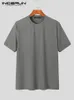 INCERUN топы в корейском стиле мужские с круглым вырезом дизайн Niche Camiseta повседневные мужские полосатые однотонные футболки с короткими рукавами S-5XL 240109