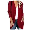 Cardigan feminino suéter casual solto cor sólida manga comprida casaco de bolso grande 240109