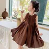 Mädchen Kleider Kinder Kleid 2024 Sommer Koreanische Mode Ärmelloses Mädchen 3-16 Jahre Kinder Prinzessin Kaffee Wz1109