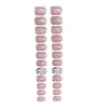 Faux ongles ruban paillettes réglage rose long faux couverture complète carré artificiel ongles conseils pour femmes et fille salon