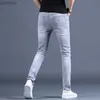 Men's Jeans Mens new style slimming embroidery jeans Korea version stretch denim pants high quality blue jeans pants mens casual gray jeans.L240109