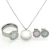 Ringen Mode Vrouwen Merk Sieraden Romeinse Brief Goud Kleur Rvs Parel Shell Bruiloft Sieraden Sets Ketting + oorbellen + ring