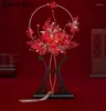 웨딩 플라워 Janevini 빈티지 중국 스타일의 빨간 신부 신부 팬 인공 수제 구슬로 된 진주 구멍이 뚫린 부종 Fleur