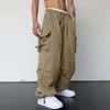 Calças masculinas multi-bolso respirável carga oversized multi bolso para homens com elástico de cintura alta virilha macia