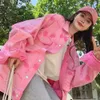 Spring Autumn Pink Denim Jacket Women Sweet Loose Long Sleeve Woman Rose Print Jean Outerwear Oversized S-5XL Fashion Street Top 240104