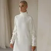 Dolcevita bianco Abiti in maglia Donna Inverno Autunno Abito maglione oversize Moda Mini abito manica lunga Maglieria casual 240109