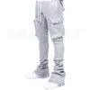 Autumnwinter Men's Solid Color Casual Plush Pocket Guard Pants American Fashion Brand Street Dance Set Hiphop Stapled Pants 240109