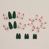 Falska naglar rosa blomma grönt falsk polsk-fritt slitstarkt slitage Safe Material Nail för festdating och bröllop