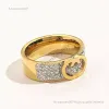 anéis de jóias de designer novo estilo designer marca letras duplas anel de ouro aço inoxidável carta banda anéis cristal strass moda mulheres homens jóias de casamento