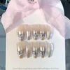 Faux ongles 10pcs luxe à la main oeil de chat poudre graduée paillettes presse sur bâton de strass