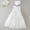 Flickaklänningar dopklänning för babyblomma flickor bröllop vit fest 1 år födelsedag dop pograf klänning