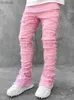 メンズジーンズ春秋の個別のパッチパットパンツ長いタイトフィットスタックジーンズのためのメンル240109