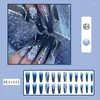 False Nails Blue Black Applique Diamond Gradient Camellia Long Coffin Nail Tips Detachable Press On