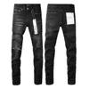 Purple Brand Jeans American High Street Black Paint Dot Knife Cut Otwory 9035