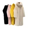 Women's Fur Faux Women Coats Mid Length Coat Solid Hooded Splice Full Sleeve Casual Loose Jackets Winter 2024 Thick Warm Outerwear