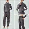 Ensembles de course à glissière veste de sport col montant mince yoga fitness costume couche d'air pantalon lâche décontracté couleur unie jogging