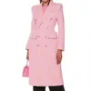 Women's Jackets Thousand Bird Plaid Tweed Coat Double Breasted Suit Collar Medium Length