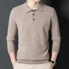 Cashmere Cotton Blend Polo Collar Sweater Men Tops Autumn Winter Rijpe mannelijk bedrijf Casual turndown gebreide pullovers 240108