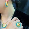 Halsband örhängen set mandi etnisk blå pärla guldpläterad halvmåne kvinnors professionella fabrikshänge ringörning