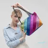 Borsa da donna Borsa a tracolla a catena con cuciture a contrasto di colore Borsa a tracolla portatile arcobaleno