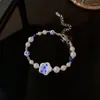 Pulseras de encanto Flor de cerámica Perlas Perlas para mujeres Elegante Dulce Azul y Blanco Pulsera de porcelana Joyería de moda Regalo Niñas