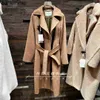 Manteau en laine de luxe Maxmaras Manuelas camel pour femmes, Style peignoir classique, Long à lacets WoolIBD9
