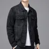 Мужская черная джинсовая куртка, уличная одежда, весна-осень, винтажное повседневное верх с длинными рукавами, модное свободное пальто с отложным воротником 240108