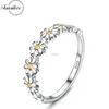 Cluster Rings fansilver 925 Sterling Silver Daisy Ring for Women Girls 18K Gold Plated Flower Colorful Cubic Zirconia Statement Wedding Ring YQ240109