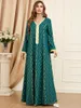 Abbigliamento etnico Marocco Abito di lusso Donna Ramadan musulmano Eid Jalabiya Verde nerastro Punto oro Dubai Abito arabo Caftano marocchino