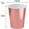 100 Packs Disposable Cup Rose Gold Foil Paper 9oz Party Wedding Birthday Drinking Tableware Supplies 240108