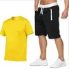 Algodão-cânhamo verão duas peças conjunto masculino manga curta t camisa cortada topo shorts treino masculino design moda axz 240108