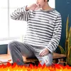 Mannen Nachtkleding Herfst Winter Flanel Jongen Thermische Fluwelen Verenprint Pyjama Sets Casual Pjs Mannelijke Loungewear Pyjama Nachtkleding