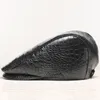 Baskenmütze im britischen Stil, authentisch, echte Krokodilhaut, Gentleman, schwarze Kappe, exotisches echtes Alligatorleder, für Herren, Herbst-Flatcap