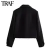 Traf Women Fashion Autumn Winter SingleBreasted Lapel Flip Pocket Woolen Shirt Jacket Short Coat Chic Ladies Tops Mujer 240108