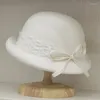 Bérets laine chapeau d'hiver pour les femmes feutre fascinateur maille arc Cloche seau melon dames Fedora thé fête mariage