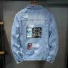 Men's Jackets EHMD Embroidered Patchwork Denim Jacket Slim Fit Slim Cotton Line Print Light Blue Shirt Pocket Decoration Wild Youth Scratch T240110