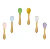 Baby Spoon Silicone Tableware Infant Auxiliary Dinnerware Boys Wooden Handle Kids Training Spoons Household Kitchen Accessories VT7145540