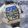 Top ZF Factory RicharsMiller Tourbillon Boîtier en fibre de carbone RM030 Diamant d'origine Matériau en or rose 18 carats Creux Design Affichage Montre mécanique automatique1SXO