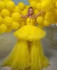 Robes de bal jaunes à volants à plusieurs niveaux et perles, col en V, ligne A, robes de soirée pour filles de 15 ans, robe de photographie d'anniversaire