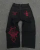 Rétro crâne broderie lavé hommes jean pantalon Y2K droit décontracté surdimensionné Denim pantalon ample Streetwear pantalons 240108