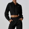 Jacket AL Yoga 3D Micro Cropped Sweatshirts Full Zip Plush Hoodies Break Line Jongging Sportswear High Waisted Sweatpants